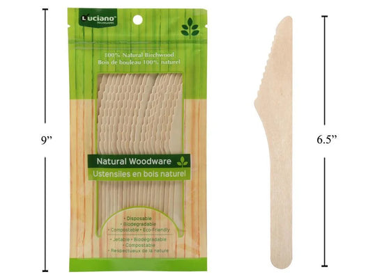 Luciano 20-pc 165mm Wooden Knife, Printed Ziplock Bag w/ Header