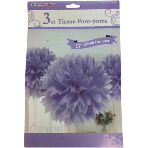DECOR TISSUE POM-POMS 3PCS LAVENDER