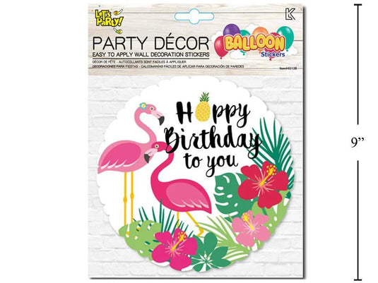 Let's Party,Balloon look,Wall Decor Flamingo, 6.5", Round, Poly Bag