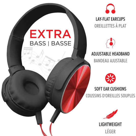 ESCAPE | EXTRA BASS OVER-THE-EAR FOLDABLE STEREO HEADPHONES, RED