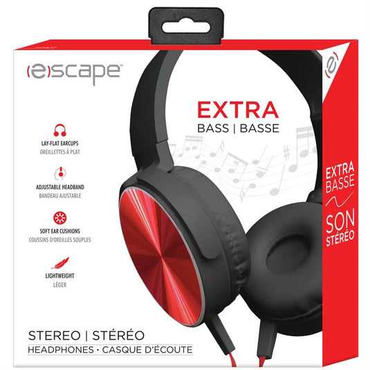 ESCAPE | EXTRA BASS OVER-THE-EAR FOLDABLE STEREO HEADPHONES, RED