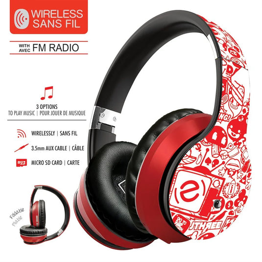 WIRELESS STEREO HEADPHONE WITH MICROPHONE, RED