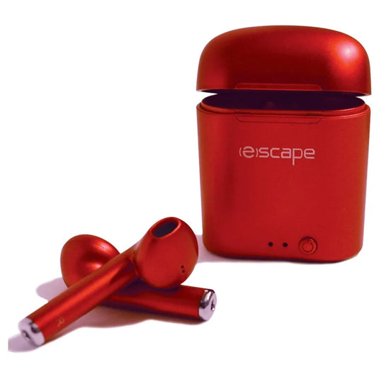 TWS WIRELESS STEREO EARPHONES WITH CHARGING STATION & MICROPHONE, METALLIC RED