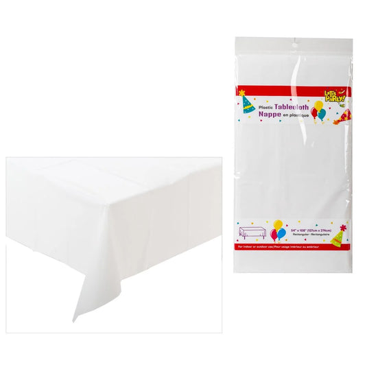 54" x 108" Plastic Tablecloth White, pbh