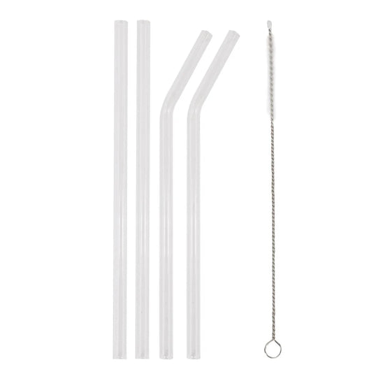 Luciano 4-pc 20cm L Glass Straws, 2 straight+2 curved w/Brush,cbx