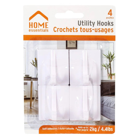 H.E. 4-pc Plastic Utility Hooks, White, b/c,3.5cm x 4cm