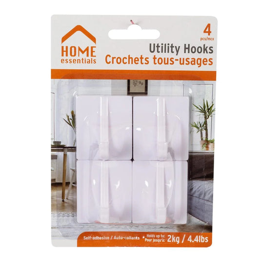 H.E. 4-pc Plastic Utility Hooks, White, b/c,3.5cm x 4cm