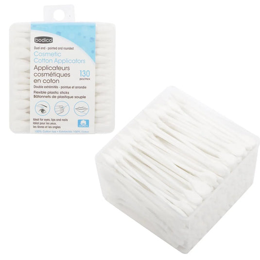 Bodico 130-pc Cosmetic Cotton Swab, 2-way, plastic box, shrink wrap