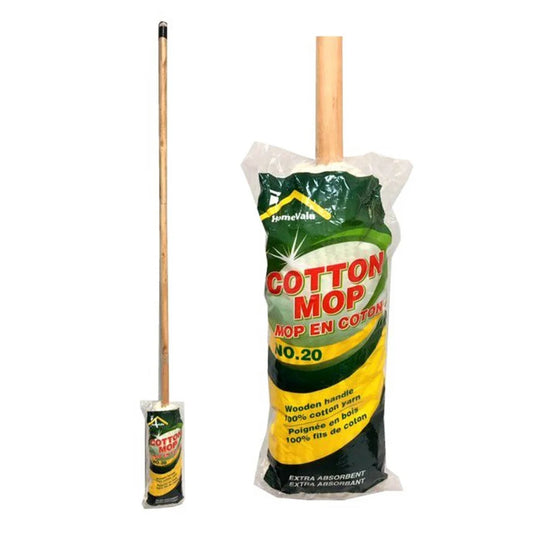 HOMEVALU VADROUILLE EN COTON/ COTTON MOP W/ WOODEN HANDLE - EXTRA ABSORBENT
