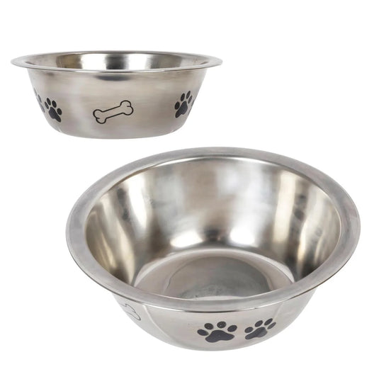 PAWS 20oz Stainless Steel Pet Bowl, Outside Matt & Printed, 6.5" Dia,
