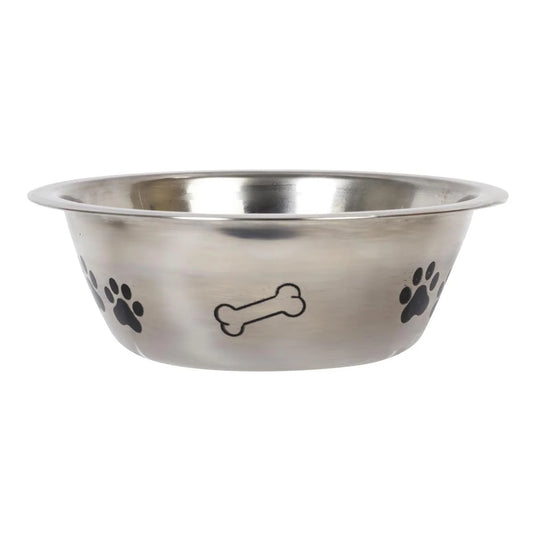 PAWS 20oz Stainless Steel Pet Bowl, Outside Matt & Printed, 6.5" Dia,