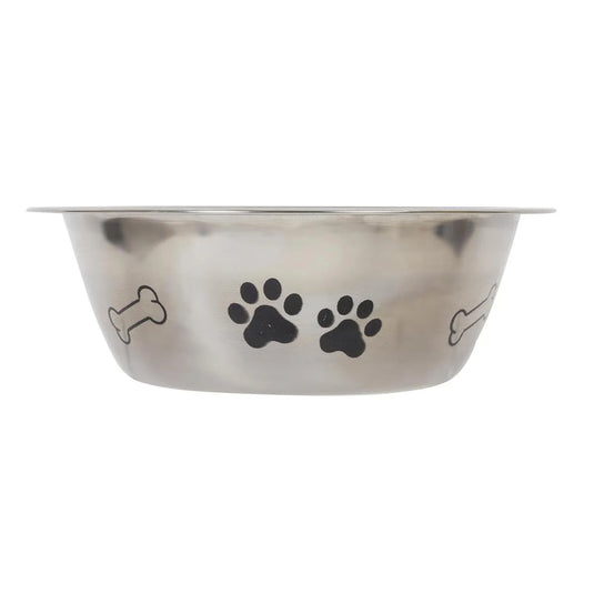 PAWS 20oz Stainless Steel Pet Bowl, Outside Matt & Printed, 6.5" Dia,
