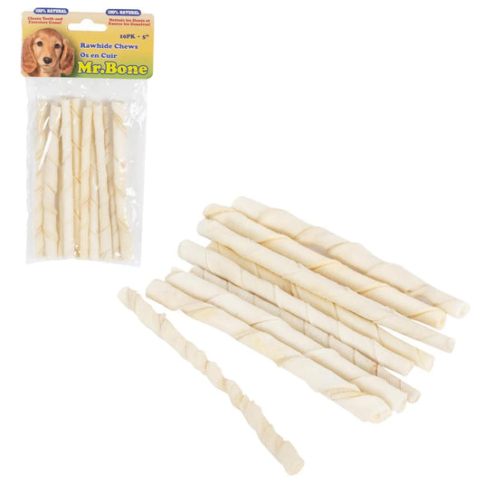 Mr.Bone. 10-pc 5" Bleached Rawhide Bone