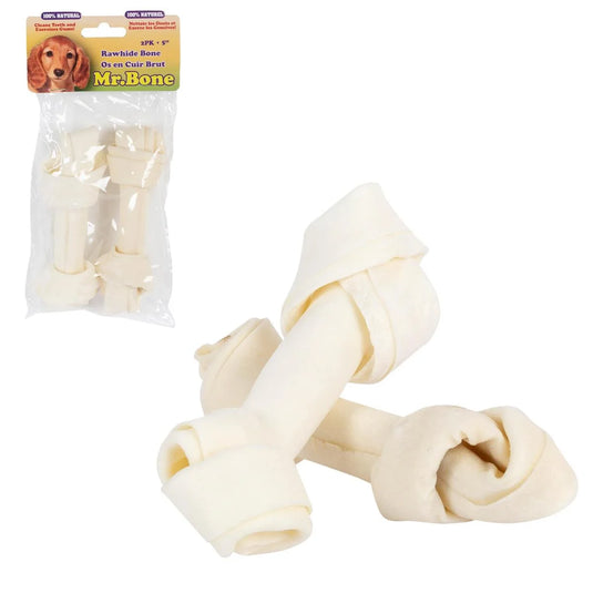 Mr. Bone. 2-pc 5" Bleached Rawhide Bones