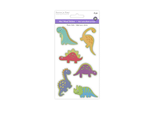 Paper Craft Emb: 6pc Painted Mini Wood Stickers 1.75"-2"pcs A) Dino