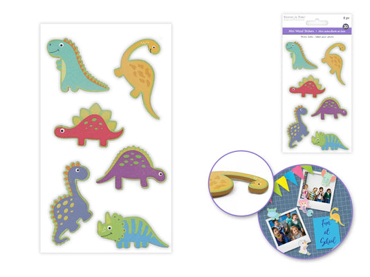 Paper Craft Emb: 6pc Painted Mini Wood Stickers 1.75"-2"pcs A) Dino