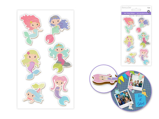 Paper Craft Emb: 6pc Painted Mini Wood Stickers 1.75"-2"pcs B) Mermaid