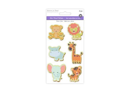 Paper Craft Emb: 6pc Painted Mini Wood Stickers 1.75"-2"pcs C) Animals
