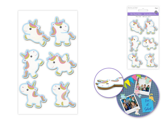 Paper Craft Emb: 6pc Painted Mini Wood Stickers 1.75"-2"pcs D) Unicorn