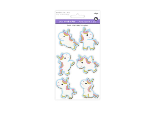 Paper Craft Emb: 6pc Painted Mini Wood Stickers 1.75"-2"pcs D) Unicorn