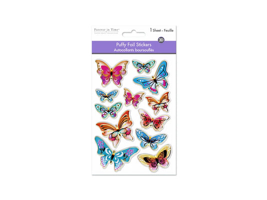 Paper Craft Stickers: 4.3"x6.1" Foil Puffy H) Fancy Butterflies