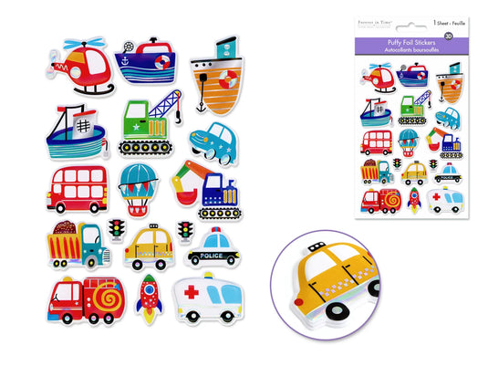 Paper Craft Stickers: 4.3"x6.1" Foil Puffy J) Transport