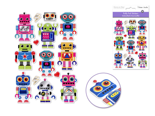Paper Craft Stickers: 4.3"x6.1" Foil Puffy M) Robots