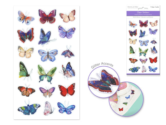 Paper Craft Stickers: 3.9"x6.9" Clear Glitter/Foil PET A) Butterflies