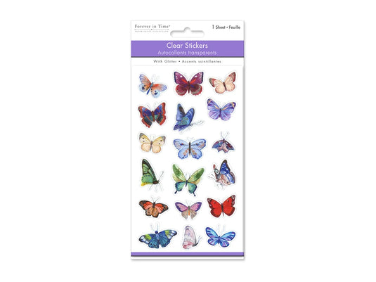 Paper Craft Stickers: 3.9"x6.9" Clear Glitter/Foil PET A) Butterflies