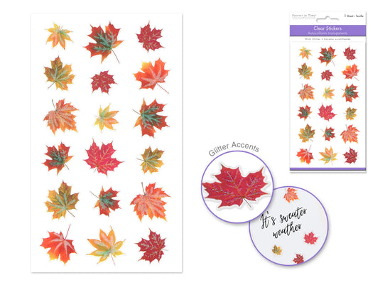 Paper Craft Stickers: 3.9"x6.9" Clear Glitter/Foil PET F) Maple Leaves