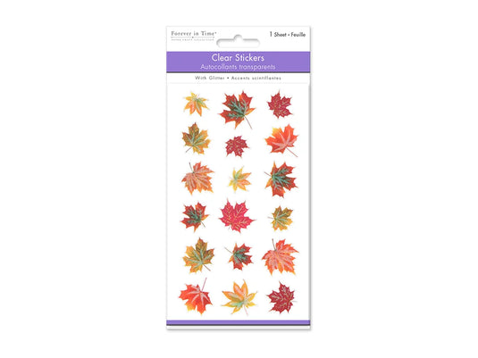 Paper Craft Stickers: 3.9"x6.9" Clear Glitter/Foil PET F) Maple Leaves