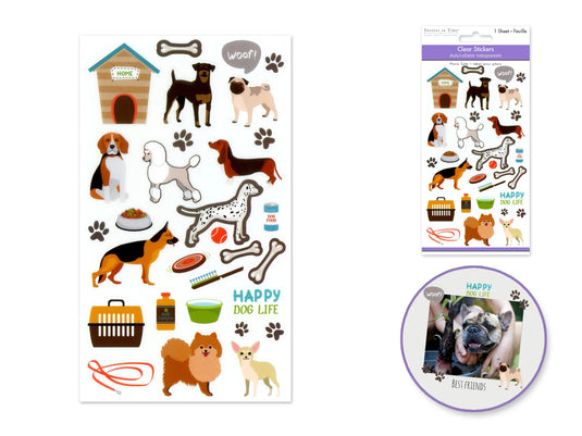 Paper Craft Stickers: 3.9"x6.9" Clear PET A) Dog Life