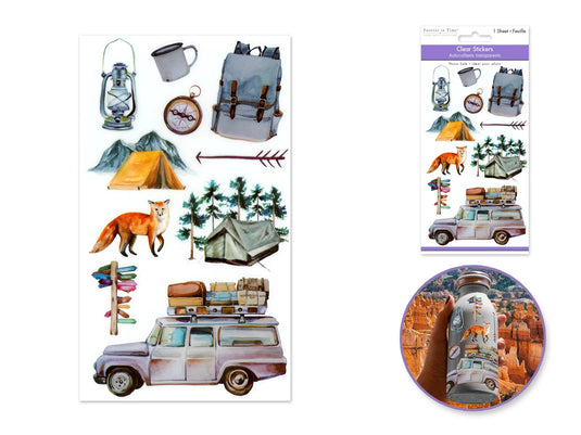 Paper Craft Stickers: 3.9"x6.9" Clear PET C) Camping