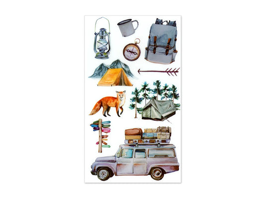 Paper Craft Stickers: 3.9"x6.9" Clear PET C) Camping