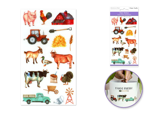 Paper Craft Stickers: 3.9"x6.9" Clear PET F) The Farm