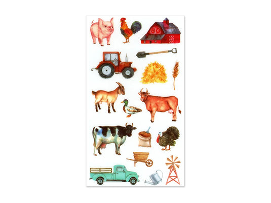 Paper Craft Stickers: 3.9"x6.9" Clear PET F) The Farm