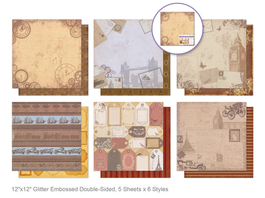 Cardstock: 12"x12" Glitter Embossed Dble-Sided 5eax6styles B) Vintage