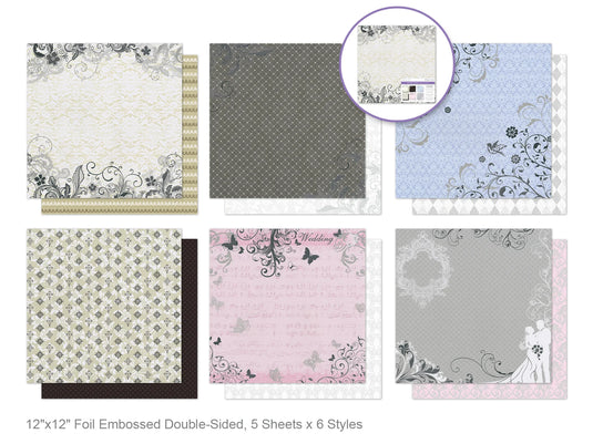 Cardstock: 12"x12" Glitter Embossed Dble-Sided 5eax6styles E) Elegance