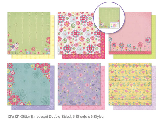 Cardstock: 12"x12" Glitter Embossed Dble-Sided 5eax6styles F) Spring Fling