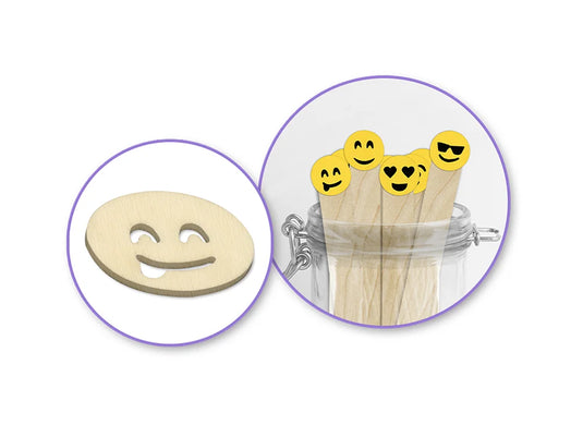 Paper Craft Emb: 45pc Mini Wood Emb in 9-Comp Box D) Emoticons