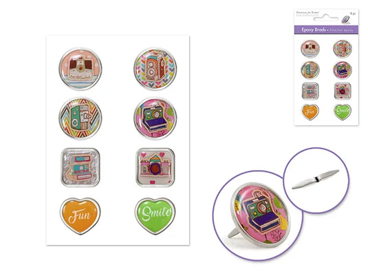 Paper Craft Emb: Epoxy Brads x8 C) Smile!