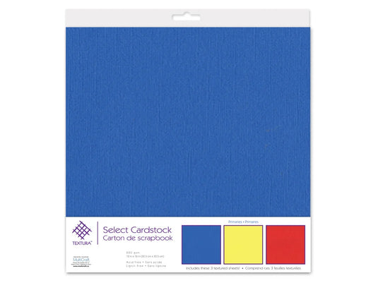 Scrapbook Paper: 12"x12" Textura Select Cardstock Pre-Packaged 06) Primaries