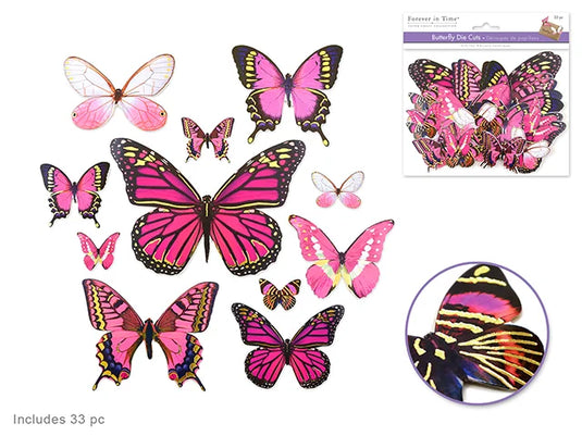 Paper Craft Emb: Butterfly Die Cuts w/Foil Accents x33 A) Pink