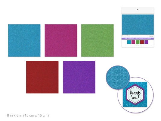 Cardstock: 6"x6" Glitter Effects 15pc A) Glimmer Glam