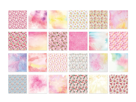 Cardstock: 12"x12" Themed Stack Pad x24 Double-Sided (24 Designs) 230GSM D) Floral Dreams