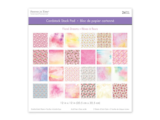 Cardstock: 12"x12" Themed Stack Pad x24 Double-Sided (24 Designs) 230GSM D) Floral Dreams