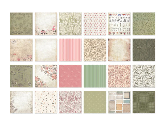 Cardstock: 12"x12" Themed Stack Pad x24 Double-Sided (24 Designs) 230GSM G) Retro Garden