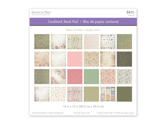 Cardstock: 12"x12" Themed Stack Pad x24 Double-Sided (24 Designs) 230GSM G) Retro Garden