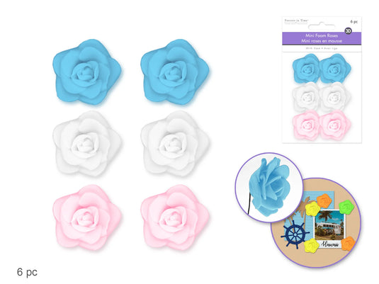 Floral Embell: 1.4" Mini Foam Roses w/Stem Asst Colors A) Pastel