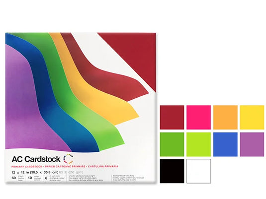 Scrapbook Cardstock: 12"x12" 80lb (216gsm) Smooth 60Sht A) Primary Medley